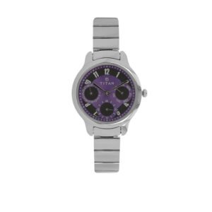 Purple Dial Silver Stainless Steel Strap Watch 2481SM01