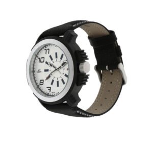Silver Dial Black Leather Strap Watch 38015PL01