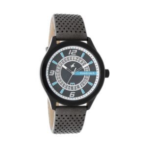Loopholes Black Dial Leather Strap Watch 38050NL01