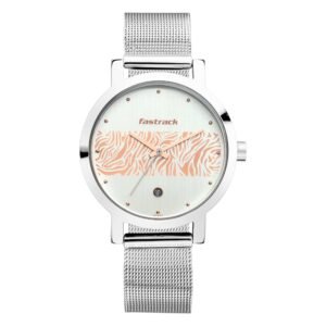 Fastrack Animal Print Watch with Silver with Rose Gold pattern on Dial 6222SM03
