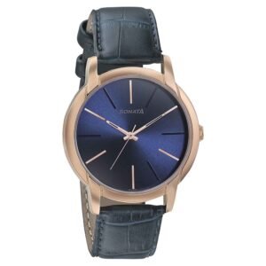 Beyond Gold Blue Dial Leather Strap Watch 77031WL03