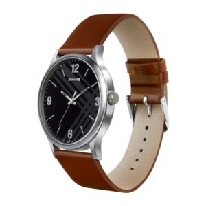 Sonata Smart Plaid in Black Dial Leather Strap Watch 77105SL02
