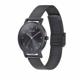 Sonata Onyx Black Dial Stainless Steel Watch 8164NM02