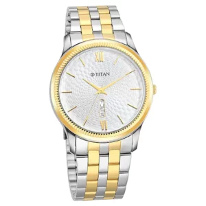 Titan Silver White Dial Analog Watch with Day & Date Function for Men 1824BM02