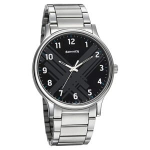 Smart Plaid from Sonata – Black Dial Analog Watch for Men 77105SM04