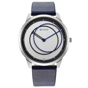TITAN Geometrix Silver Dial Leather Strap Watch 1801SL02 for Men