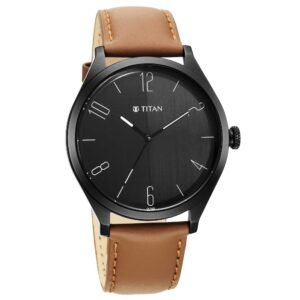 TITAN Workwear Black Dial Leather Strap Watch 1865NL01 For Men