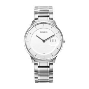 Titan Edge Metal Silver Dial Analog Watch for Men with Stainless Steel Strap 1843SM02