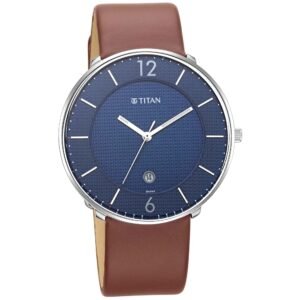 TITAN Workwear Watch with Blue Dial & Leather Strap For Men 1849SL03