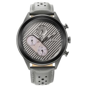 Titan Bolt Anthracite Dial Grey Leather Strap Watch for Men 1814KL01