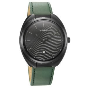 Titan Bolt Green Dial Dark Green Leather Strap Watch 1887NL01