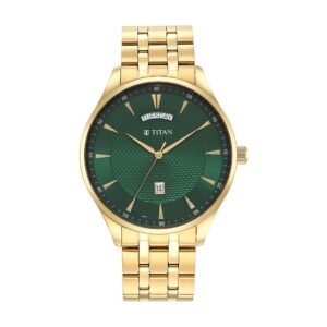 Titan Opulent III Green Dial Stainless Steel Strap Watch for Men 90127YM03