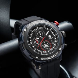 T5 -Black Chronograph Silicone Strap Watch for men H4015GE