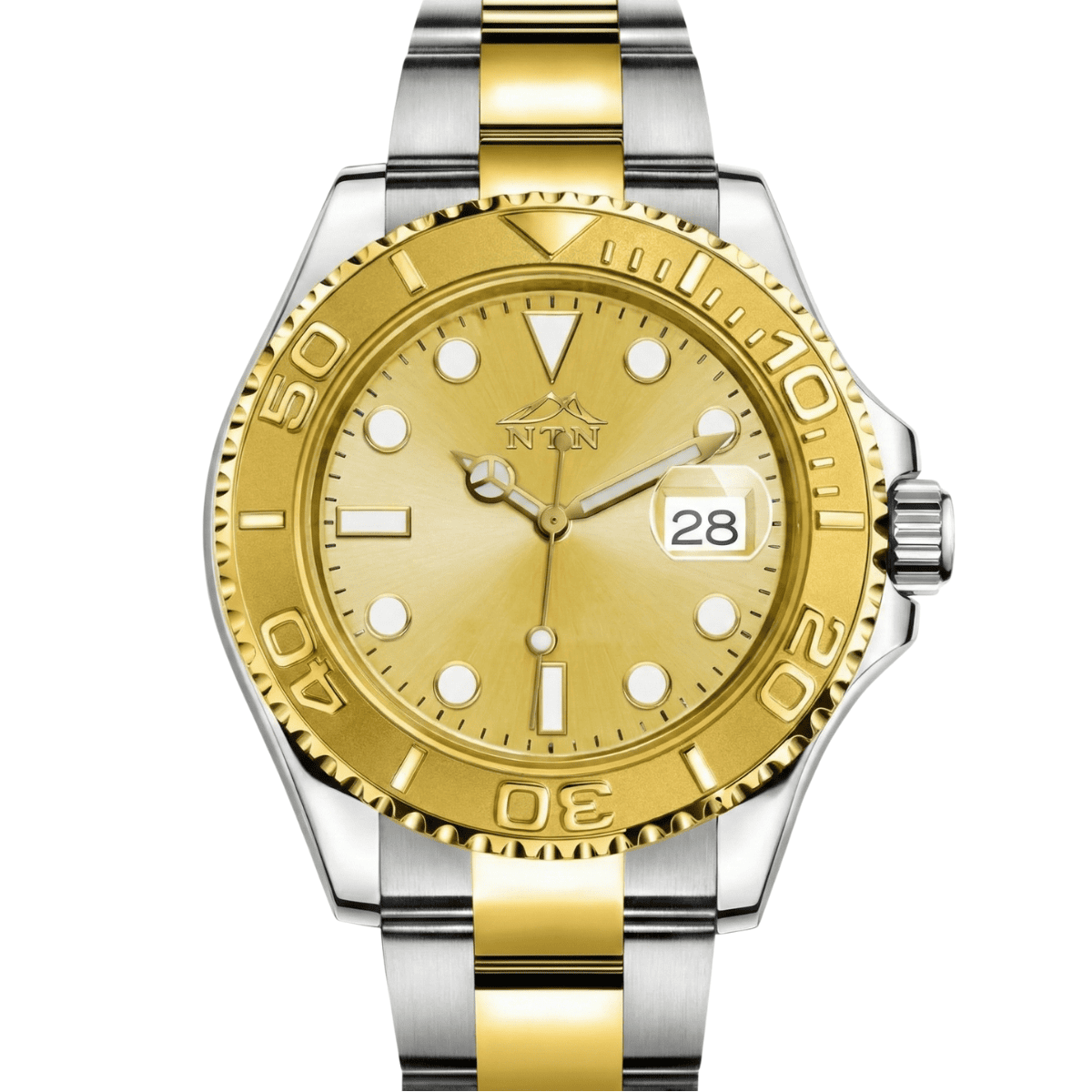 4001bmgd-white-bg NTN Multifunction Look Golden Dial Steel Strap Watch for Men - Japanese Movt. - 4001BMGD - Image 1
