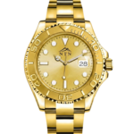 Golden dial steel strap watch for men with Japanese movement.