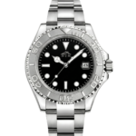 NTN multifunction black dial steel strap watch for men with Japanese movement.