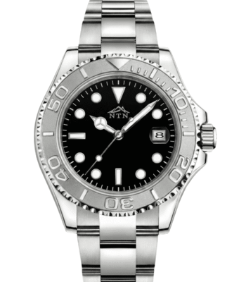 NTN multifunction black dial steel strap watch for men with Japanese movement.