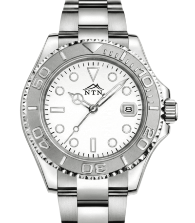 NTN multifunction white dial steel strap watch for men with Japanese movement.