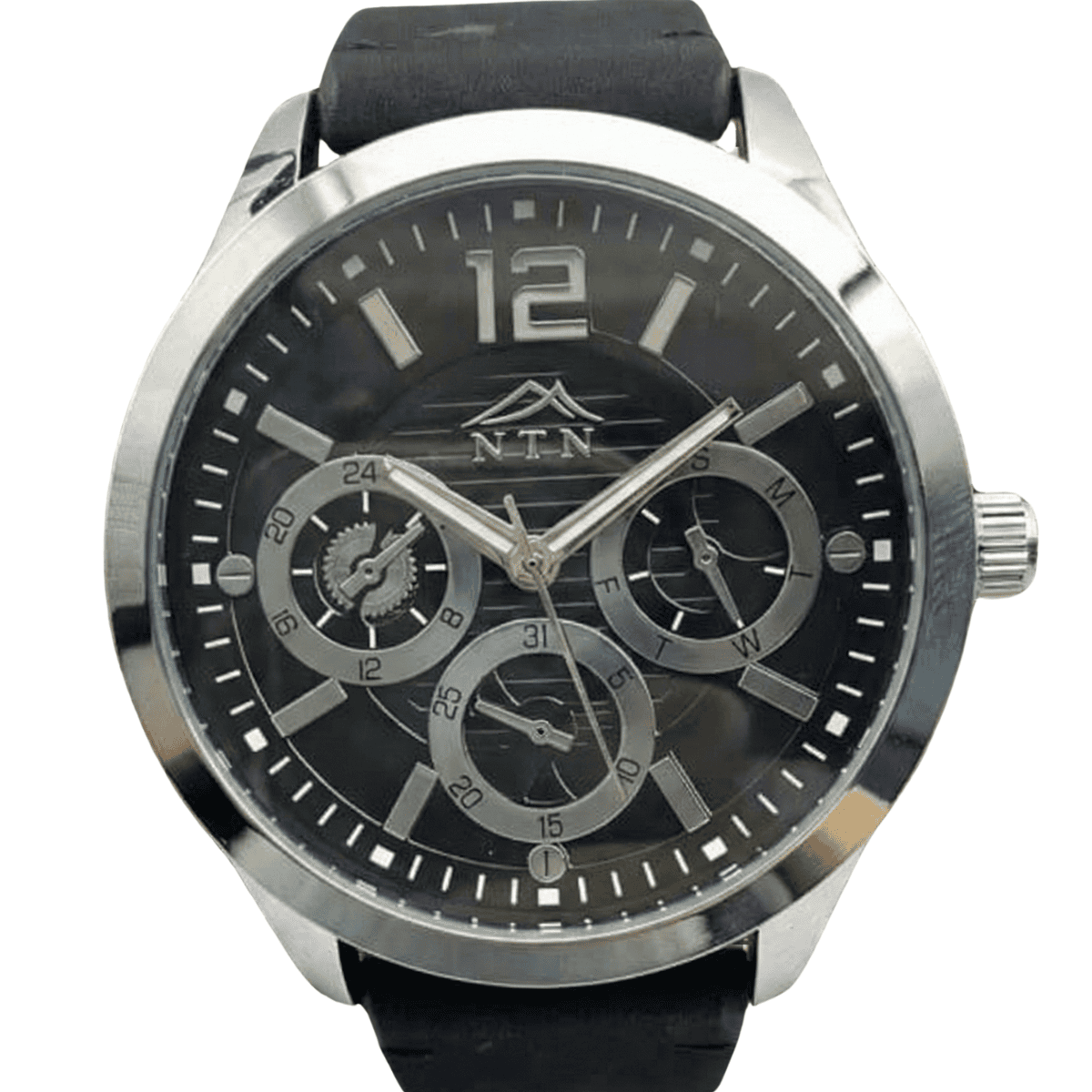 4011slbk-white-bg NTN Multifunction Look Black Dial Leather Strap Watch for Men - Japanese Movt. - 4011SLBK - Image 1