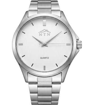 Elegant men's watch with white dial and stainless steel strap. Japanese movement, stylish and durabl.