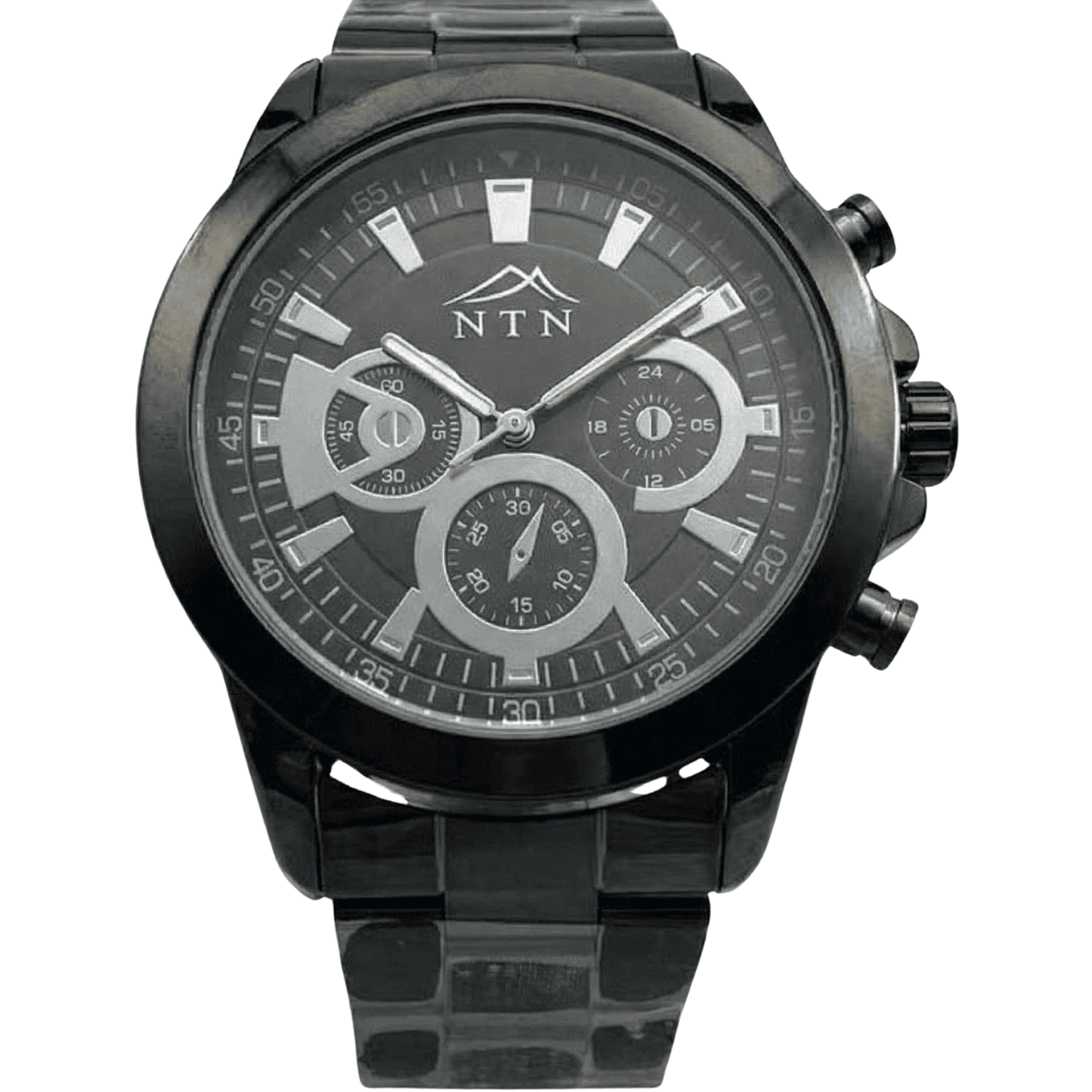 4013kmbk-white-bg NTN Multifunction Look Black Dial Steel Strap Watch for Men - Japanese Movt. - 4013KMBK - Image 1