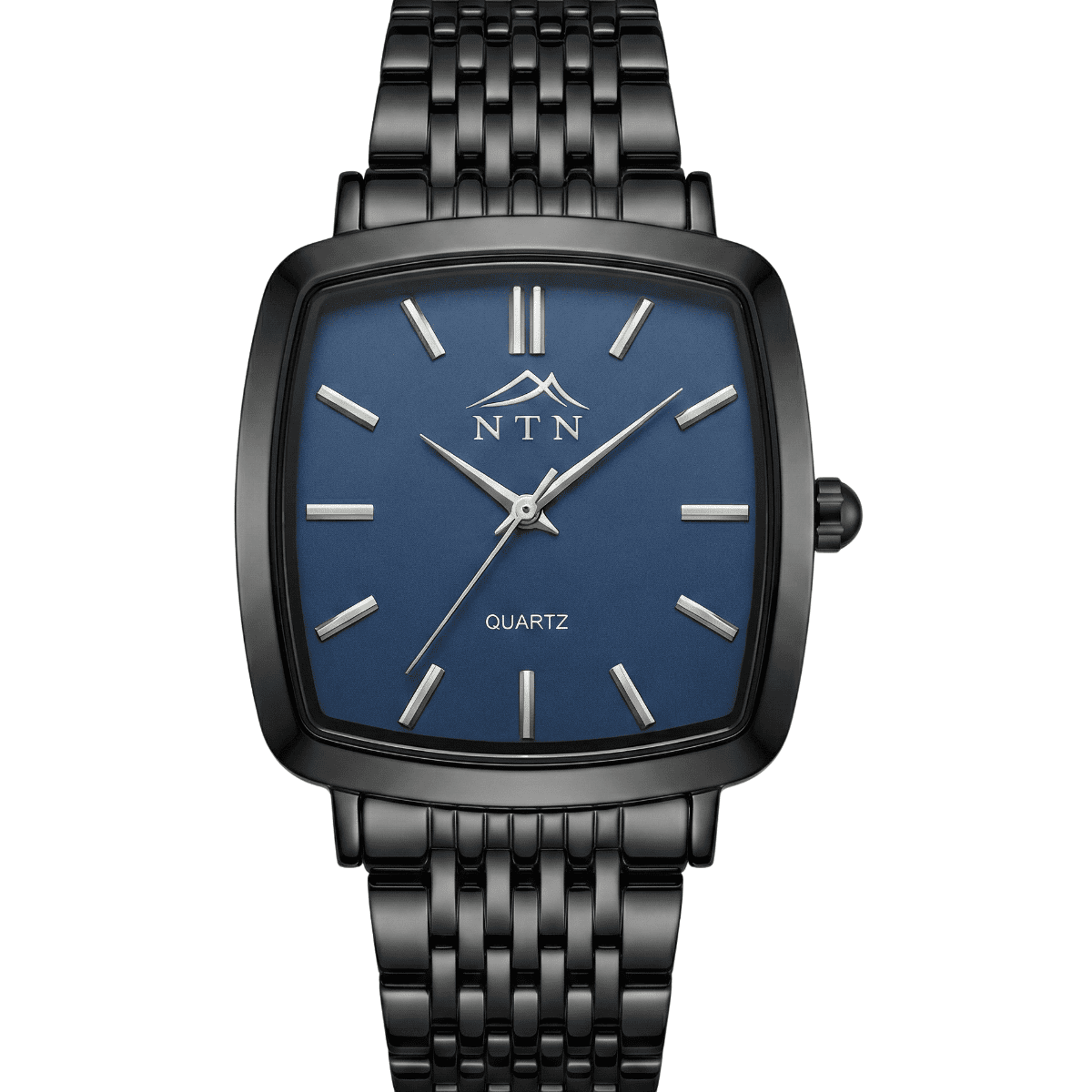 Quartz Blue Dial Black Steel Strap Watch for Men - Japanese Movt Men's quartz watch with blue dial and black steel strap, Japanese movement, stylish and durable.