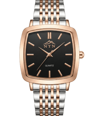 Elegant NTN Quartz Black Dial Steel Watch for Men.