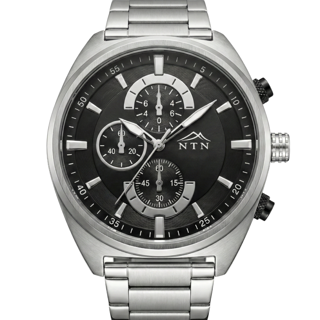 Quality NTN multifunction black dial men's watch with Japanese movement.