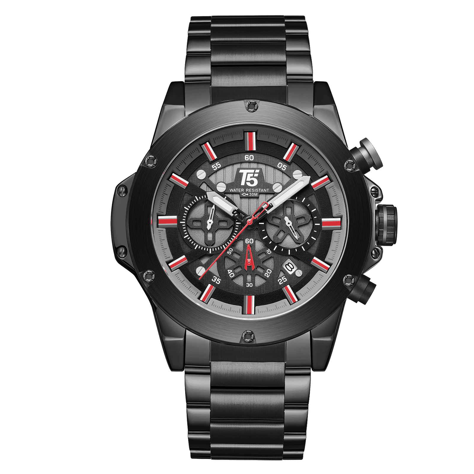 H4030G-CA.png T5-Black Dial Metal Strap chronograph Watch for Men H4030GC - Image 1
