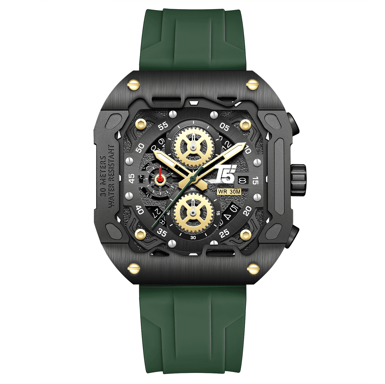 H4087G-JA.png T5 -Green Chronograph Silicone Strap Watch for Men H4087GJ - Image 1