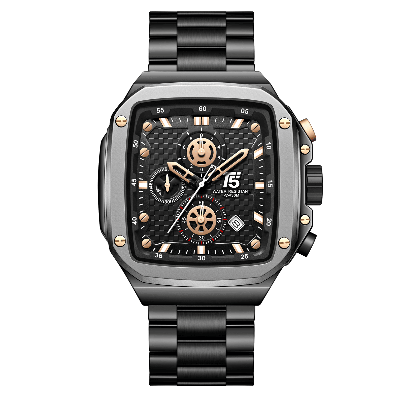 H4110G-CA.png T5-Black Dial Metal Strap chronograph Watch for Men H4110GC - Image 1