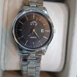 Stylish black dial metal strap chronograph watch for men H3451GC.