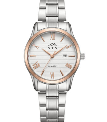Elegant women's quartz watch with steel strap and date display.