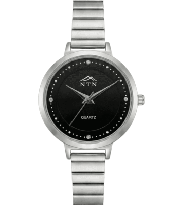 Elegant women's quartz watch with black dial and stainless steel strap. Perfect for casual and formal wear.