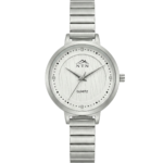 Stylish silver watch featuring NTN branding and a durable metal strap.