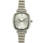 Stylish silver wristwatch with quartz movement and a sleek metal band, perfect for everyday wear.
