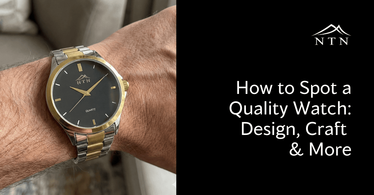 A close-up of a stylish wristwatch on a man's wrist, showcasing the design, craftsmanship, and details to identify quality.