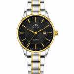 Elegant men's watch with black dial and two-tone steel strap.