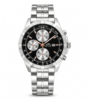 Men's NTN quartz steel strap watch with chronograph and date display.