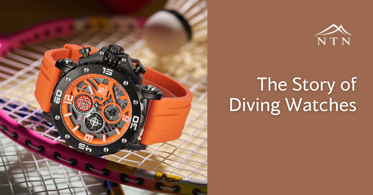 High-tech diving watch with orange strap, chronograph features, and durable build.
