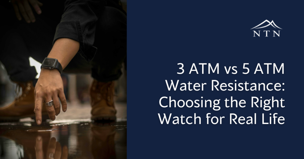 Water-resistant smartwatch for active lifestyles with 3 ATM and 5 ATM options.