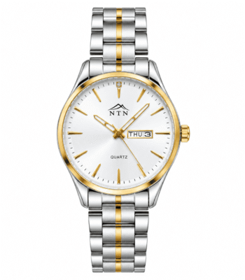 Elegant men's quartz watch with black dial and gold accents from NTN.