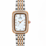Elegant NTN quartz watch with black dial, golden case, and diamond accents.