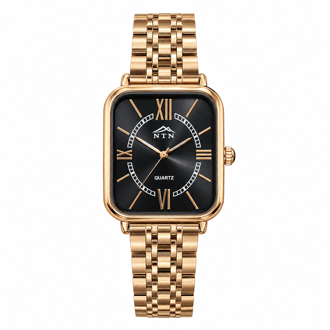 NTN Quartz Black Dial Watch for Men Elegant NTN men's quartz watch with black dial and golden case.