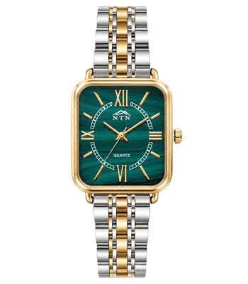Elegant women's watch with green dial and two-tone band from NTN.