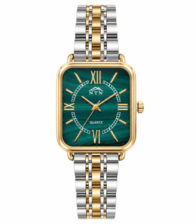 Elegant women's watch with green dial and two-tone band from NTN.