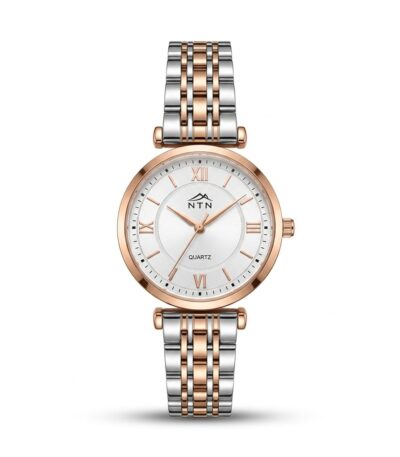 Elegant women's watch with black dial and two-tone strap from NTN.