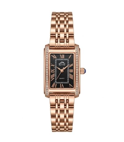 Elegant women's watch with black dial and rose gold band from NTN.